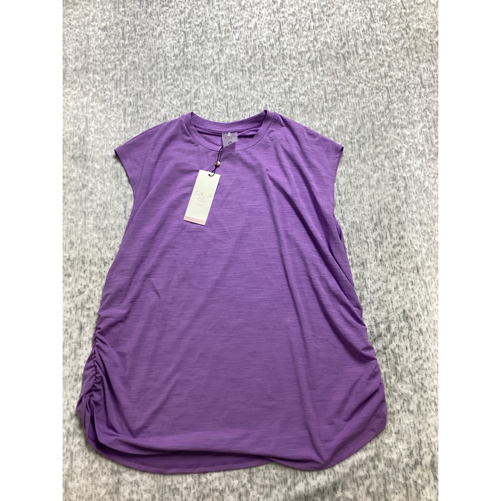 Calia Golf Turn Slvs Crew Purple Fairy‎ Wren Ruched Athletic Top WCG11047 XXL